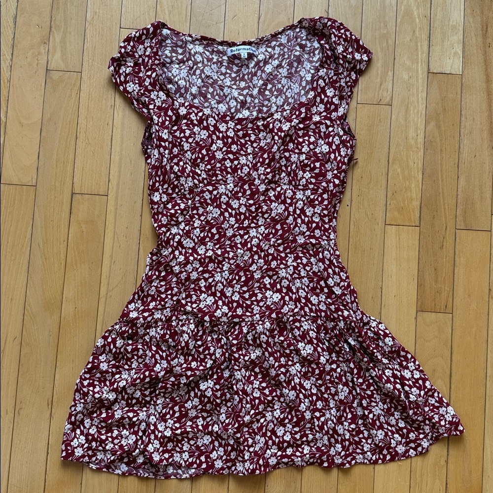 Reformation Burgundy and White Floral Dress